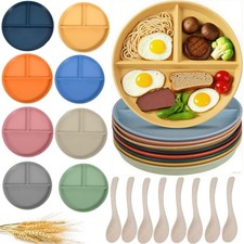 8 Pack Divided Plates 9 Inch Unbreakable Portion Control Plate Sectioned with...