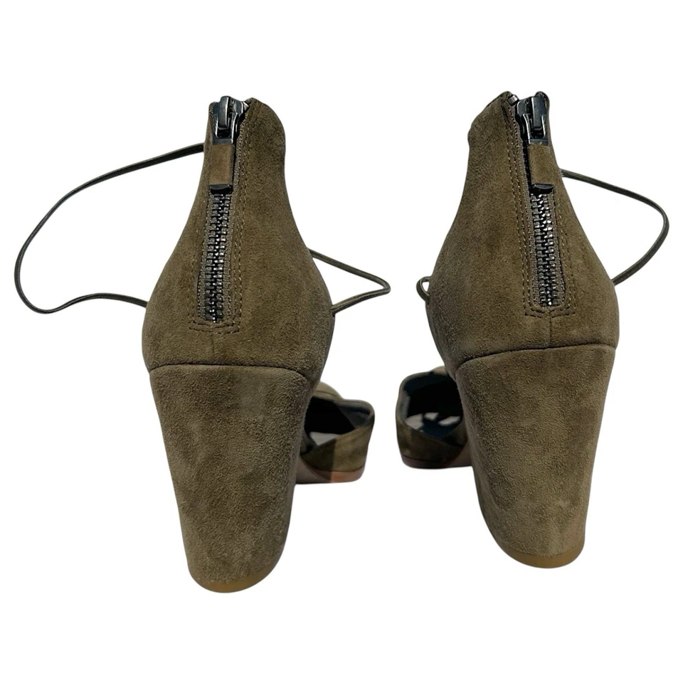 Eileen Fisher 鞋女式 11 码 Mossy 绿色麂皮绒粗跟 Y2K 踝带 — 第 4/4 张图片