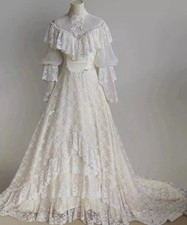 History Fashion Victorian Wedding Dresses French Lace Long Sleeve High Collar