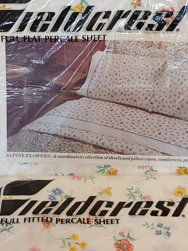 VTG 1990s Fieldcrest FULL Sheet Set both Flat & Fitted Alpine Flowers RARE 💐 - Picture 5 of 6