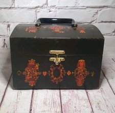 VTG 1960s 1970s Wooden Purse Decoupage Face Cards Box Plastic Handle