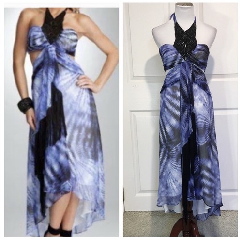 bebe new womens blue black bohemian luxe tank maxi dress xs