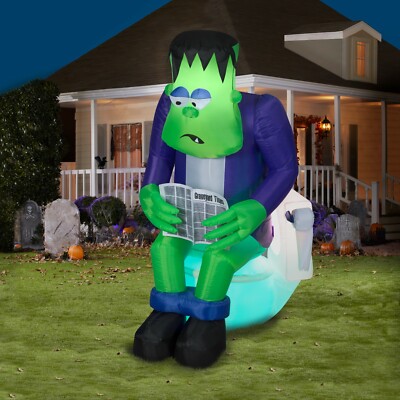 Gemmy 6 ft Halloween Inflatable Surprise Monster Toilet Scene with Sound 
