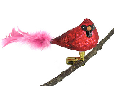 Cardinal Bird Clip-on Hand Blown Glass Christmas Ornament - Picture 1 of 5