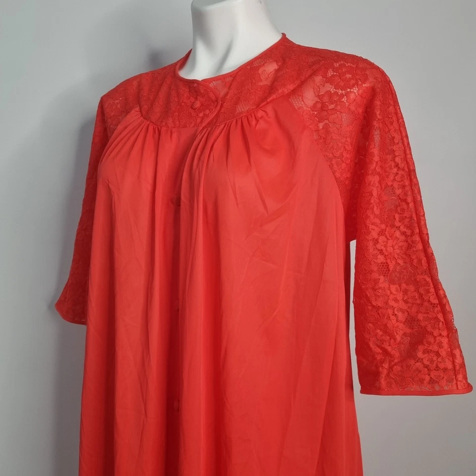 Conjunto de pijama Vanity Fair 3 piezas bata top pantalones rojo tricot nailon talla 34 XS S Foto 3 de 4