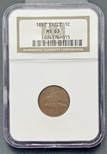 1857 Flying Eagle 1 Cent, Old NGC Case MS-63, High Grade, Better Date Coin