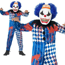 Clown Costume  Mask Boys Halloween Scary Clown Fancy Dress Outfit Kids Clowns