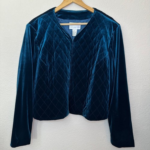 NEW Susan Graver Quilted Velour Green Blazer Womens XL Holiday Cocktail 90's - Picture 15 of 15