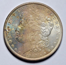 1889 MORGAN $1 ~ 3-ZONE BEAUTIFUL COLORFUL TONE BOTH SIDES! UNC! INV#5