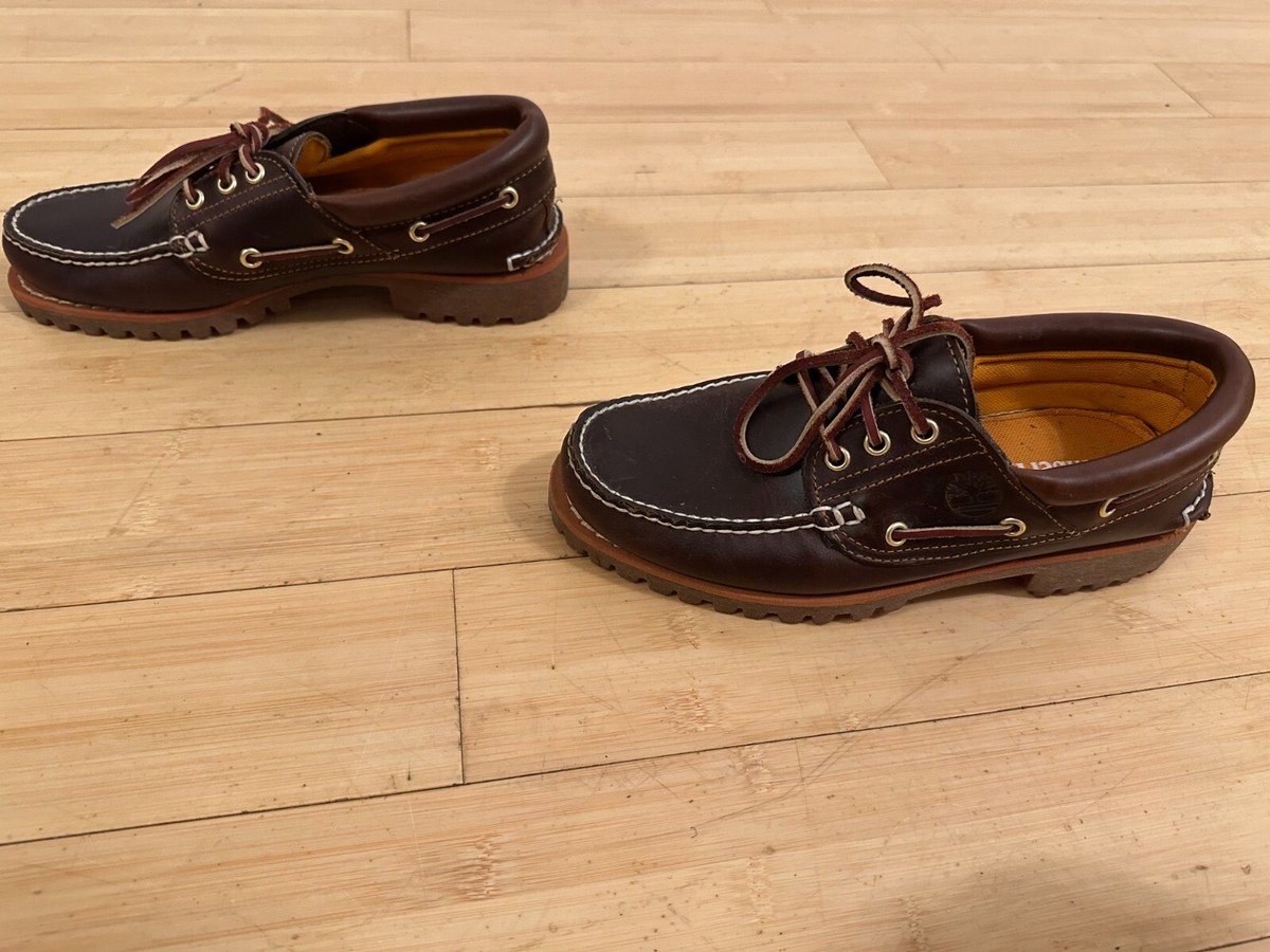 Size 7 W Timberland Men Handsewn 3-Eye Lug Boat Shoes 6500A Brown