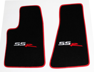 NEW! BLACK Front Floor Mats 2003-2004 CHEVY SSR EMBROIDERED Logo and Red Binding