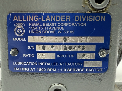 ALLING-LANDER 1192-A-02-159 Speed Reducer Gearbox 25:1-Ratio 1/2