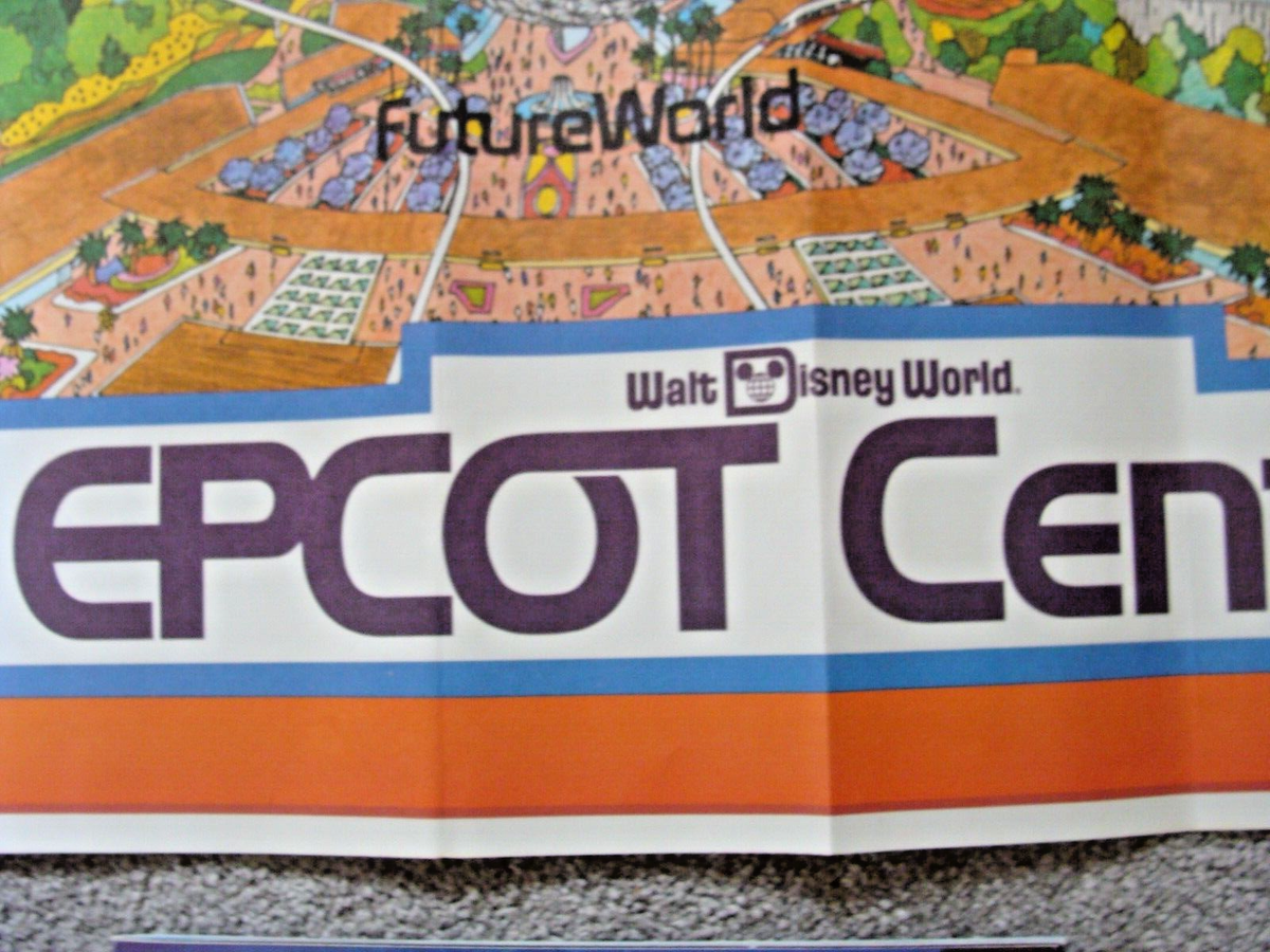 レア・パーク地図『米国エプコットセンター(1982)』&ステッカー中古品 VTG 1982 Walt Disney World Epcot Center Park Map Original 45