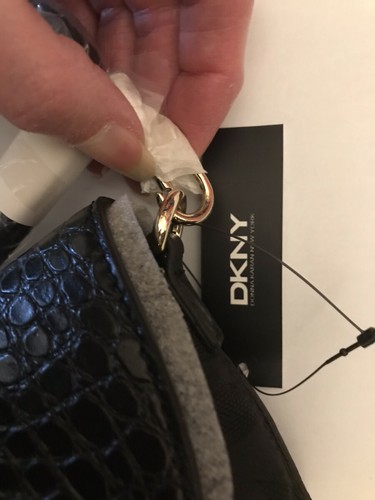 DKNY Small black canvas crossbody bag / clutch with croc pcv trim - Picture 11 of 12