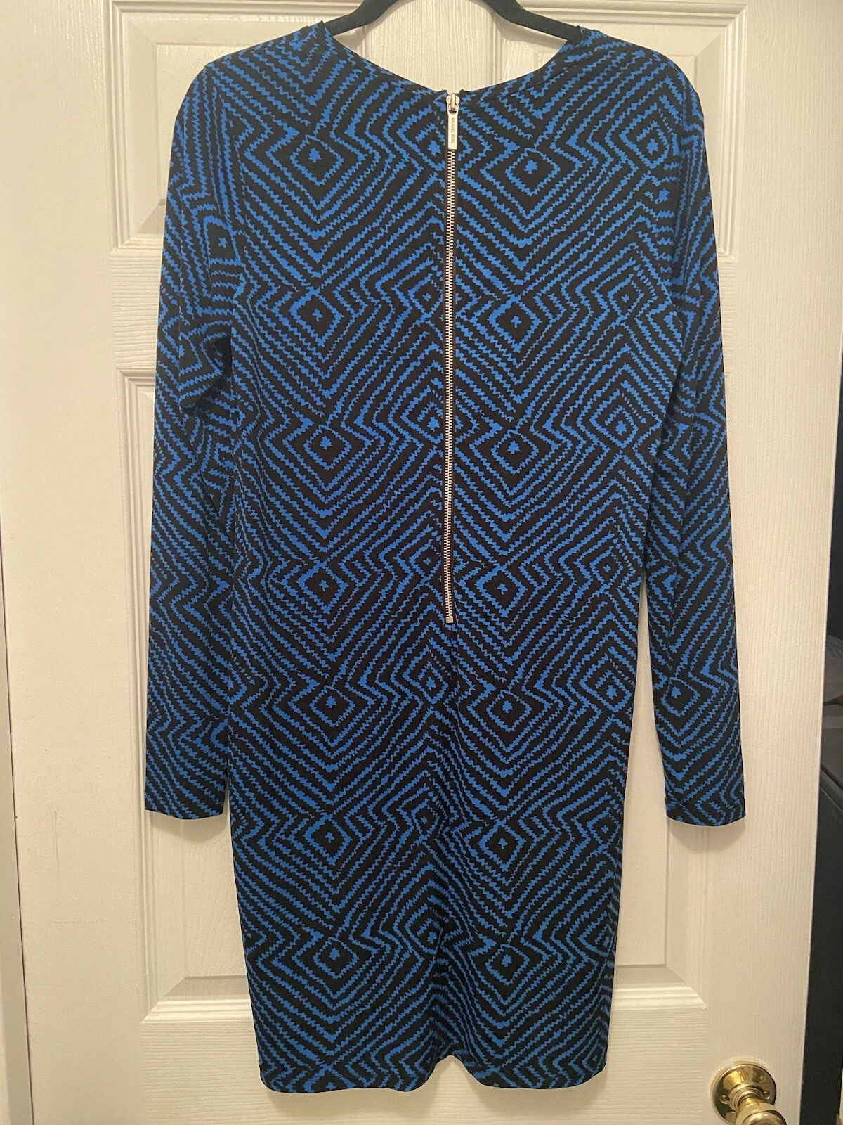 Abito medio donna Michael Kors blu con disegni neri cerniera oro