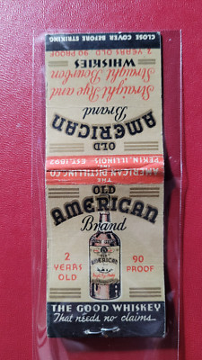 1930's Old American Brand Rye Bourbon Whiskies Matchbook Match Cover