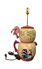 Vintage Tea pot Rooster Farmhouse Rustic Country hand painted Table Lamp