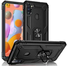 For Samsung Galaxy A11 Ring Stand Magnet Shockproof Case+Tempered Glass+ Charger