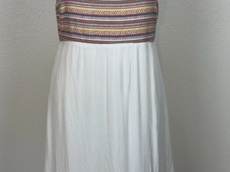 Flying Tomato Gauze Maxi Dress Sz L Smocked Back Lined White Boho Beachy Casual - Imagem 3 de 4
