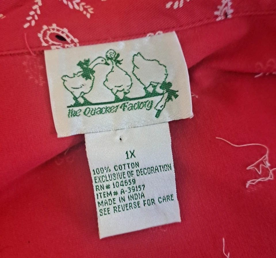 Womens Quacker Factory Bandanna Jacket Red Paisley Embellished Sequins Cotton 1X - Image 2 of 4