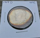 1964 D Kennedy Half Dollar Uncirculated 90% Silver 50c Coin Awesome Toning