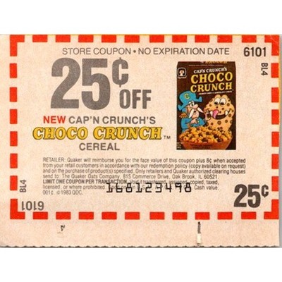 25¢ Off Cap 'N Crunch's Choco Crunch Cereal Oak Brook IL 1980s Coupon SAI1-M9