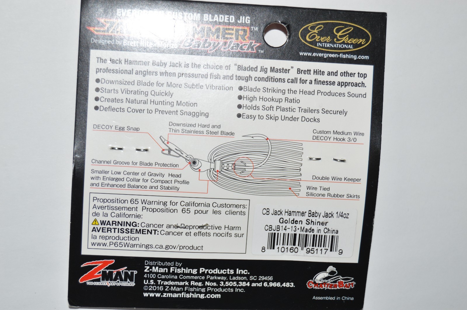 evergreen zman baby jack hammer chatterbait 1/4oz bladed jig golden shiner - Image 2