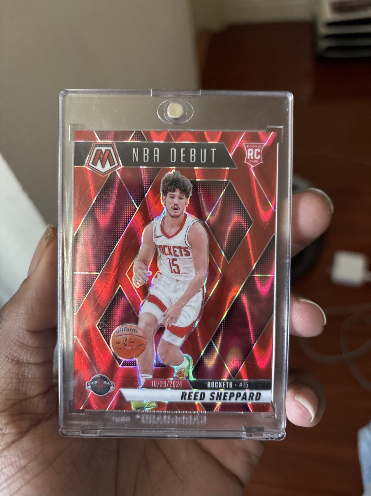 2024-25 Panini Mosaic NBA Debut Reed Sheppard #252 Red Seismic /299 (RC)