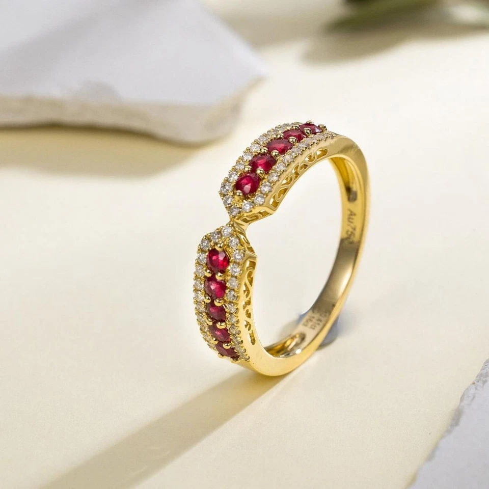 ruby Band & white moissanite 925sterling silver Gold plated July Birthstone Ring - Image 4 of 4