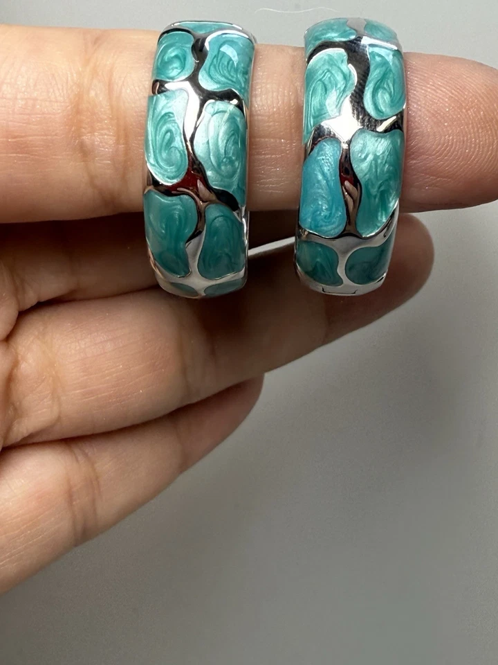 Pendientes de aro Lauren G Adams pintados a mano en plata y esmalte turquesa nuevos Foto 4 de 4