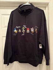 NWT Disney Parks Quarter Zip Sweatshirt Womens Medium Black New Mickey Friends