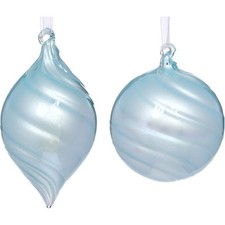 Mark Roberts 2023 Blue Swirl Teardrop  Ball Ornaments 4", Set of 2