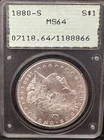 1880-S Morgan Silver Dollar $1, PCGS MS64 Rattler OGH