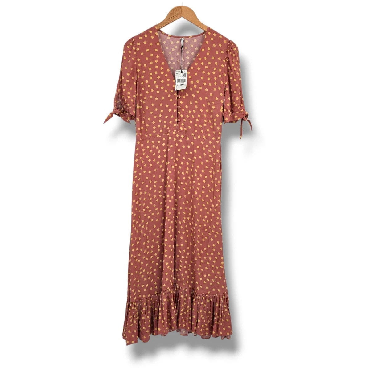 mango flared sleeve polka dot dress Mango Polka Dot Long Sleeve Midi Dress in Black