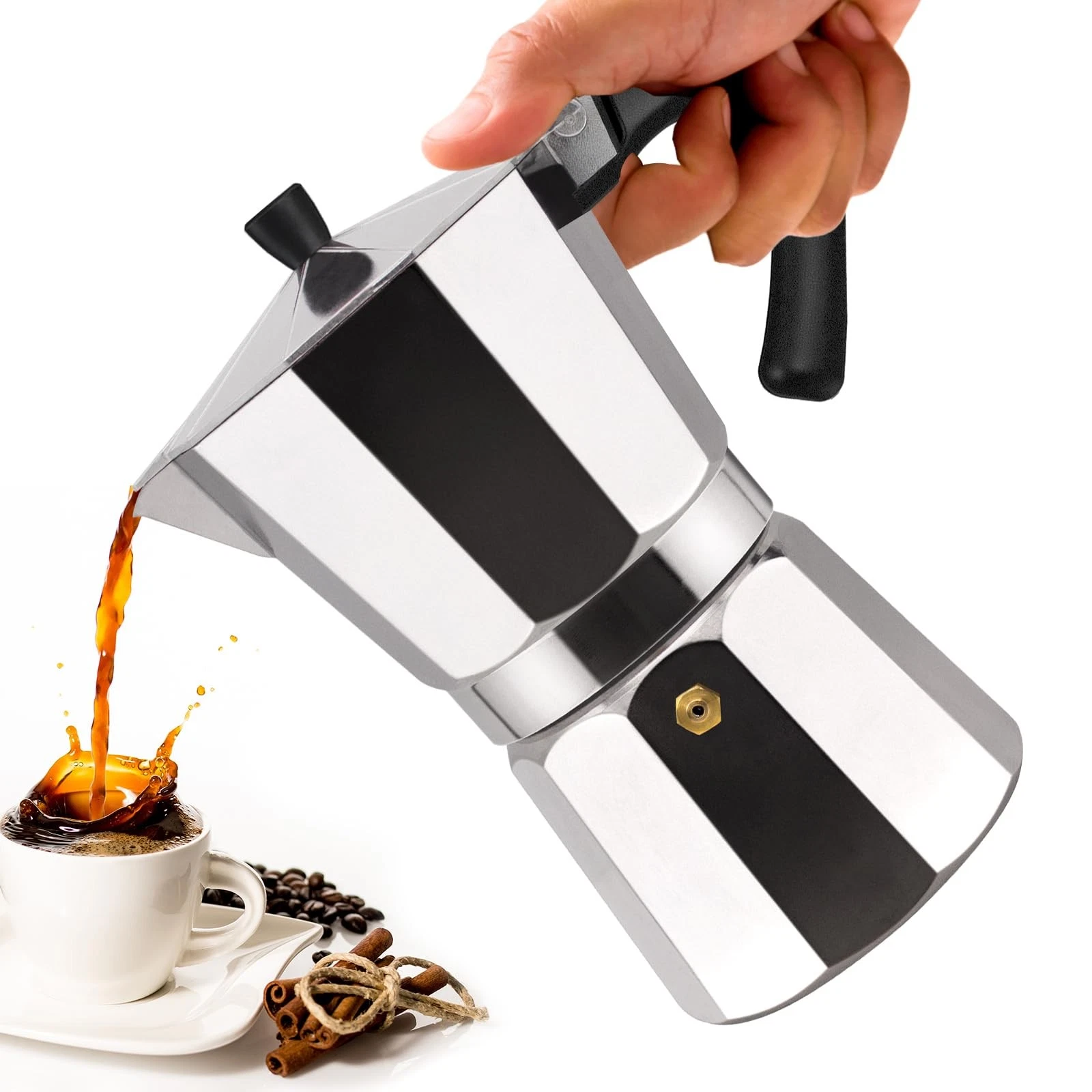 Vaolvpant 9 Cup Aluminum Moka Pot Classic Stovetop Espresso 9 Cup, Silver