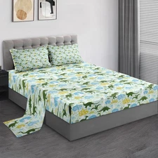 Queen Size Bed Sets, Green Dinosaur 4 Pcs Bedding Sets for and Adults Bedroom...