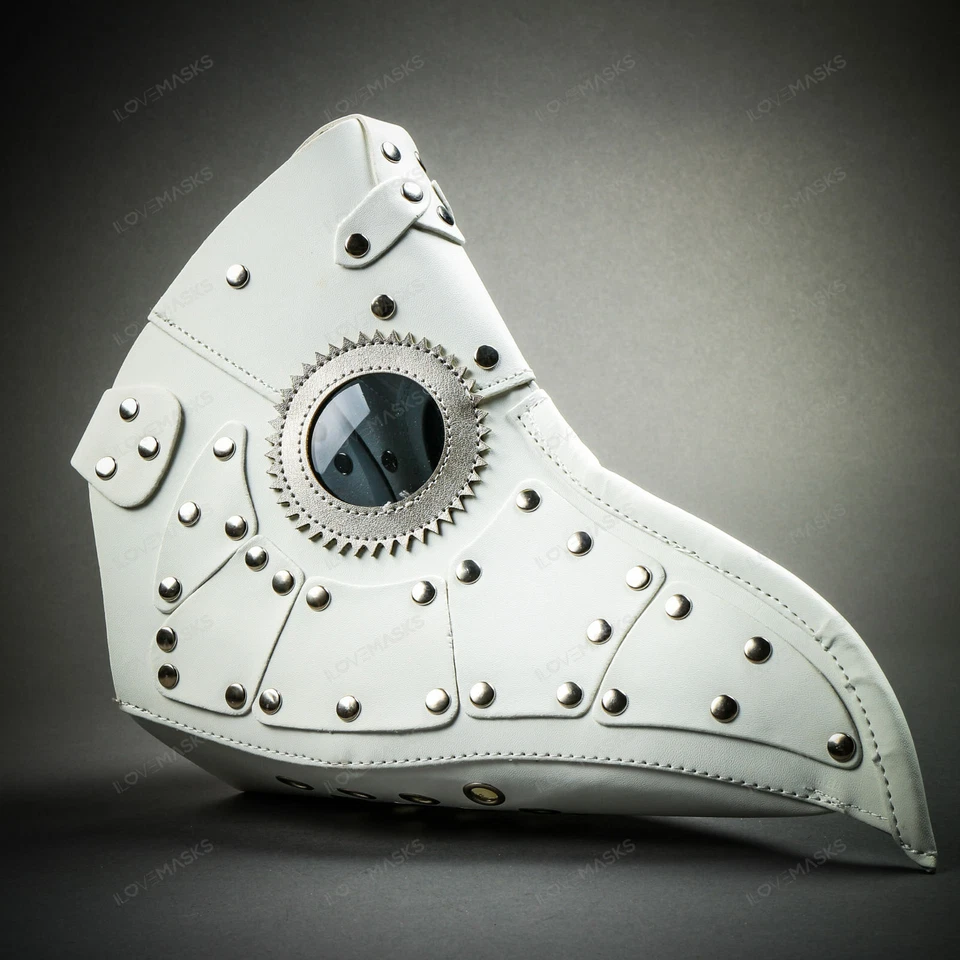 Long Nose White Plague Doctor Face Mask Masquerade Steampunk Halloween Costume - Image 2 of 4