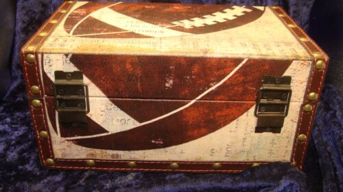 PERFECT BOYS KEEPSAKE BOX ~Football Theme Leather Trim~Well Made~VGC~9.25”x5.75” - Picture 5 of 6