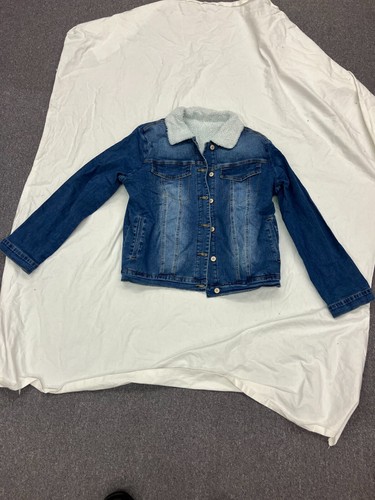Jacket WOMENS XL Trucker Sherpa Fleece Lined Jean Coat Blue Denim Outdoor - Afbeelding 2 van 14