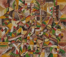 My Best Friend -Original painting from Africa of villagers