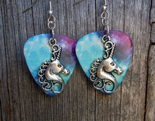 Unicorn Charm Guitar Pick Earrings - Pick Your Color - Picture 8 of 33