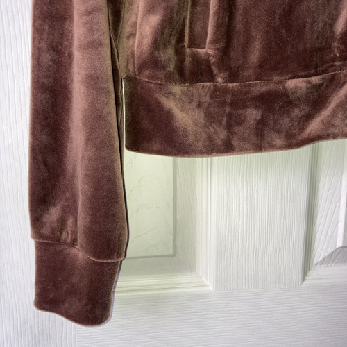 No Boundaries L(11-13) Brown Velvet Hood Zip Sweatshirt Gold Queen Spellout A2 - Picture 7 of 9