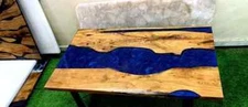 Blue Solid Epoxy Resin Dining Table Top Handmade Furniture Console Bar Desk Deco