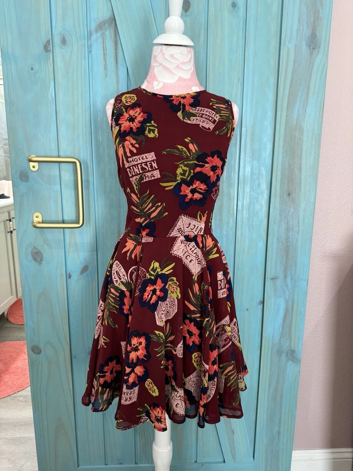 Maison Jules Women’s Vintage Maroon Floral Dress -S - Image 2 of 4