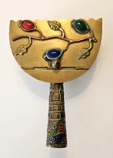 Vintage Brass Small Cloisonne Champleve Enamel Silent Butler Metal Crumb Catcher