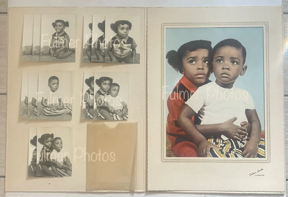 Rare VTG 14pc HAND Tinted & B&W PORTRAIT SET 2 Black Children Siblings Photos - Image 2 of 4