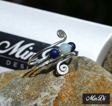 Handmade sterling silver adjustable wire ring with Lapis Lazuli  Amazonite.
