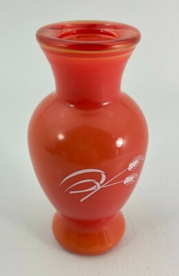 Vintage Deco Orange w/ Wheat Graphics Glass Vase Small 6''