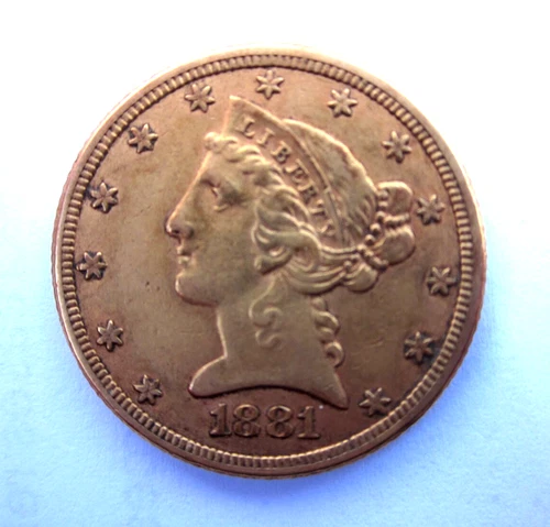 1881 LIBERTY HEAD HALF EAGLE $5 DOLLAR GOLD COIN PHILADELPHIA MINT COLLECTOR DAT