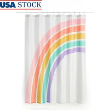 Rainbow Shower Curtain Set W/ Hooks Waterproof Kids Bathroom Decor Fun Adventure
